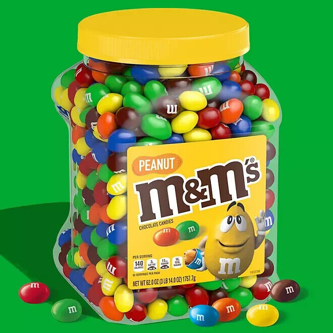 M&M'S Peanut Milk Chocolate 3LB 14oz Melts in Mount Candies Candy Bulk Jar 62 oz