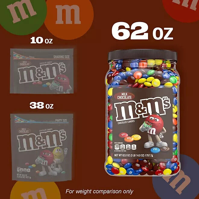 M&M'S Milk Chocolate 3LB 14 oz Candy Melt in Mouth Candies Bulk Sealed Jar 62 oz