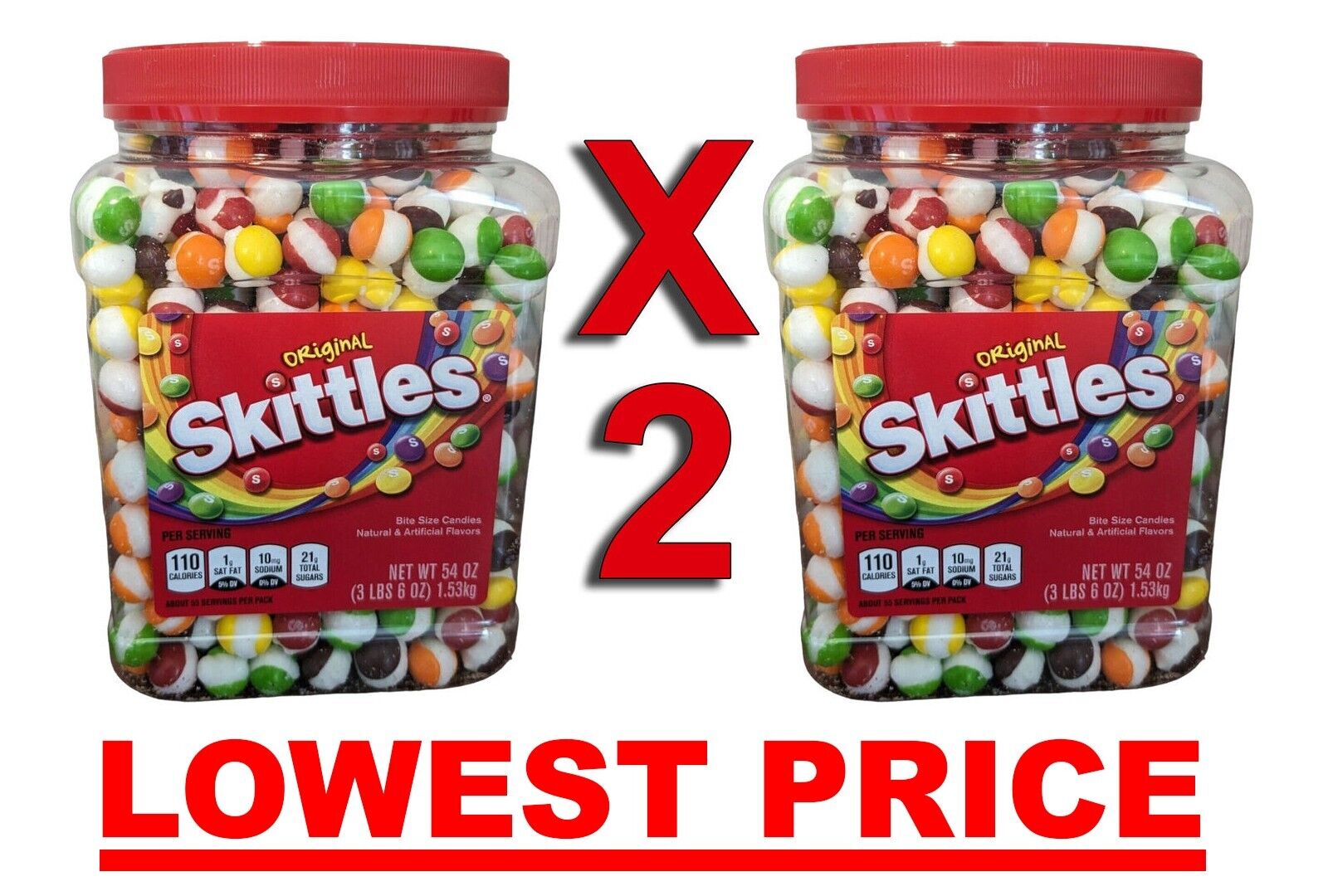 FREEZE DRIED- DUAL JARS PREMIUM TWO BIG SKITTLEZ 2- 54 Oz Original Candy Candies