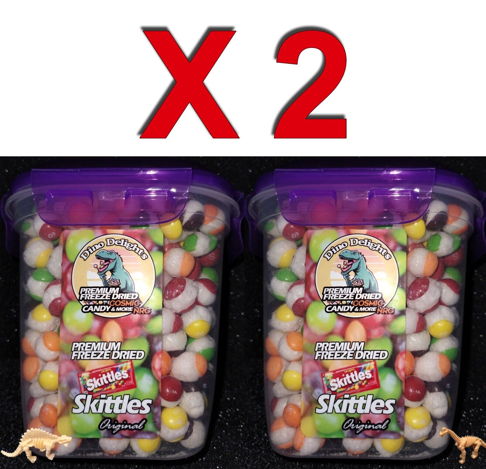 TWO (2) of FINEST Large SKITTLEZ Freeze Dried 54 oz Original Candy Jar w +BONUS