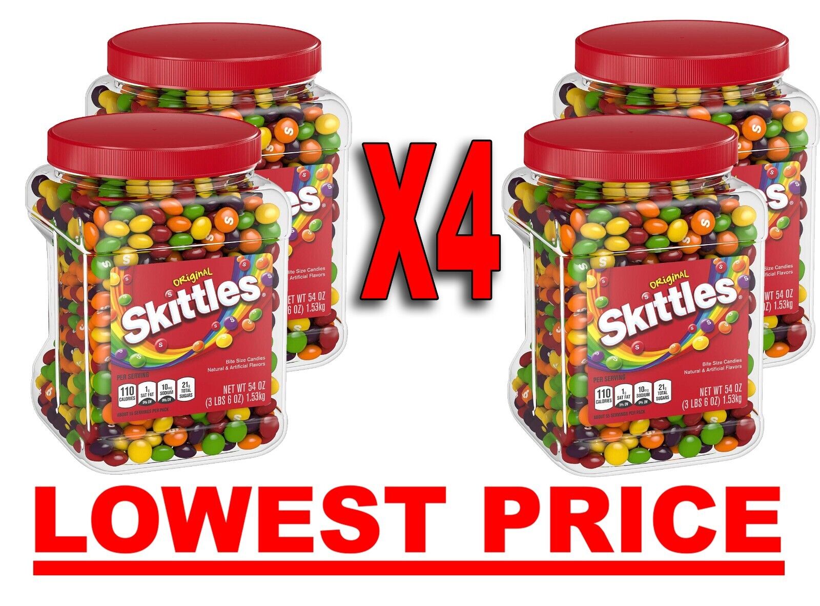 🔥4X SKITTLEZ ✫FOUR✫ (4) 54 oz✪Original BULK ✫Family Reunions✫ Picnics Candy Jar