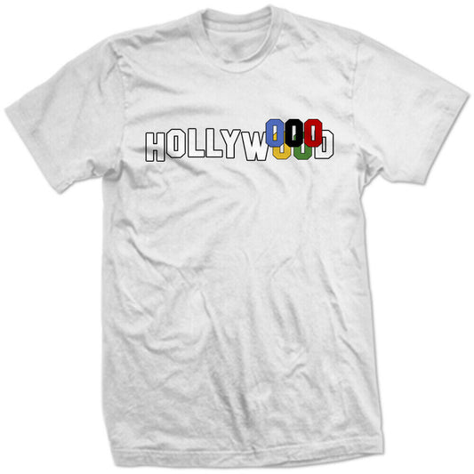 THE HOLLYWOOD SIGN LETTERS OLYMPIC RINGS USA Olympics CALIFORNIA White CA SHIRT