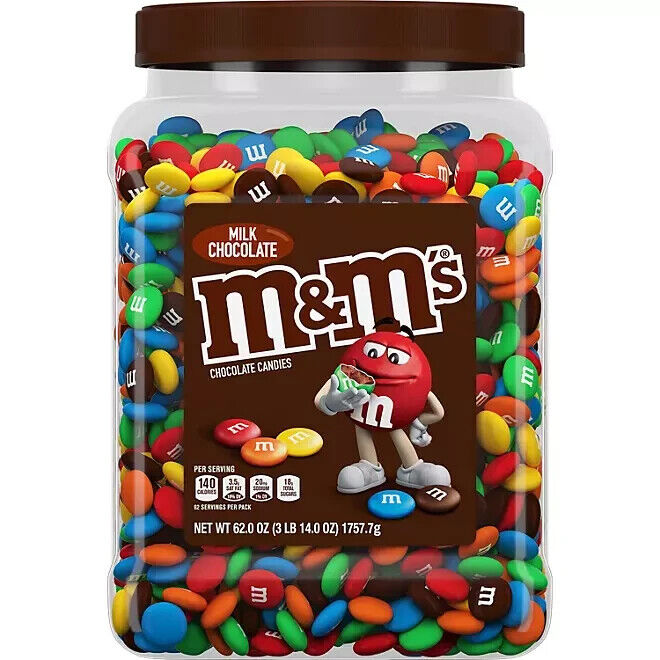 M&M'S Milk Chocolate 3LB 14 oz Candy Melt in Mouth Candies Bulk Sealed Jar 62 oz