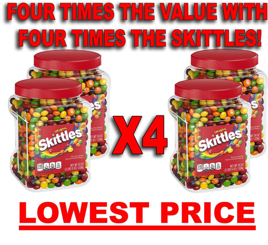 FOUR (4)🔥SKITTLEZ 54 oz Original Fruity Chewy Candy BULK candies HUGE container