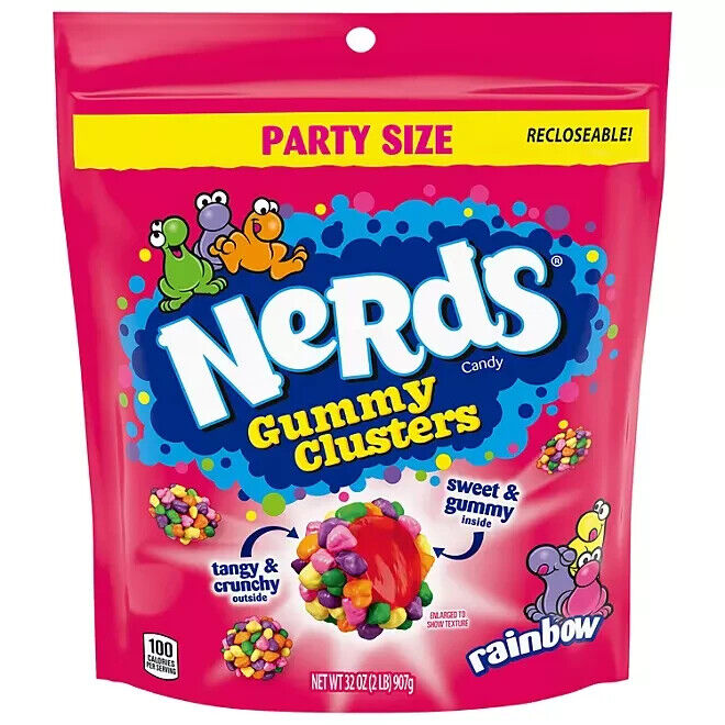 Nerds Gummy Clusters RAINBOW Sweet Sour Tangy Crunchy 2 LBs Family Size 32 oz.