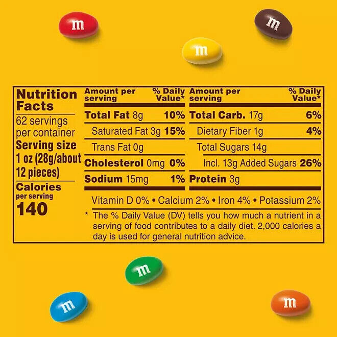 M&M'S Peanut Milk Chocolate 3LB 14oz Melts in Mount Candies Candy Bulk Jar 62 oz