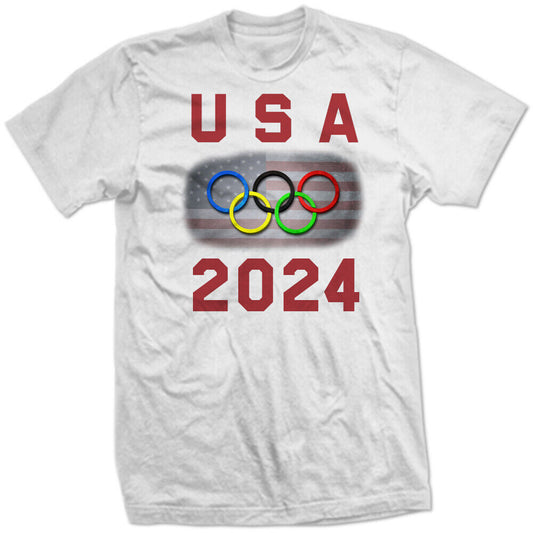 USA OLYMPICS 2024 FADED FLAG & RINGS CHAMPIONS PARIS FRANCE WORLD ATHLETE SHIRT