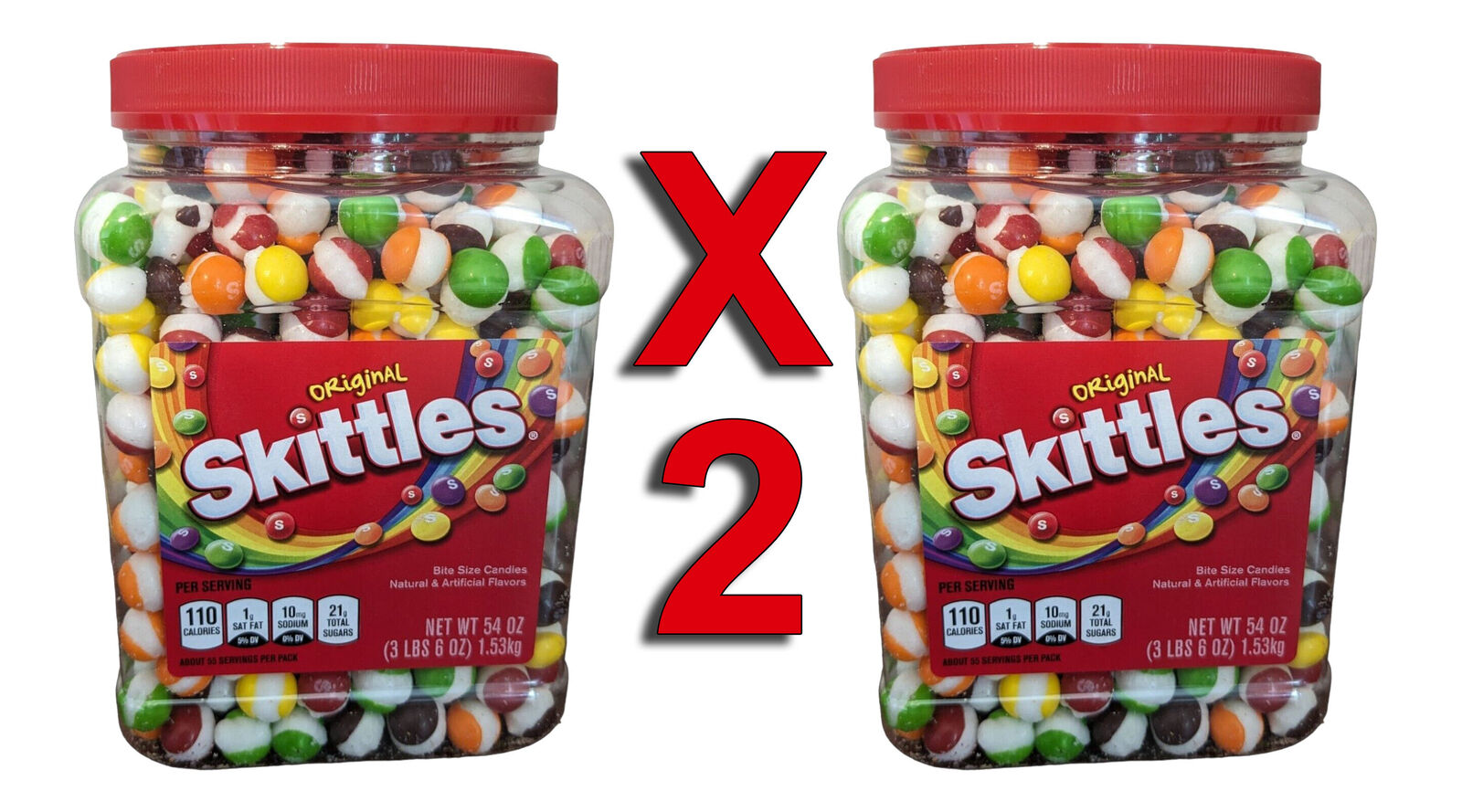 🦕FREEZE DRIED TWO 2-BIG PREMIUM SKITTLEZ Original OVERSIZE Candy 54oz Jar YUMMY