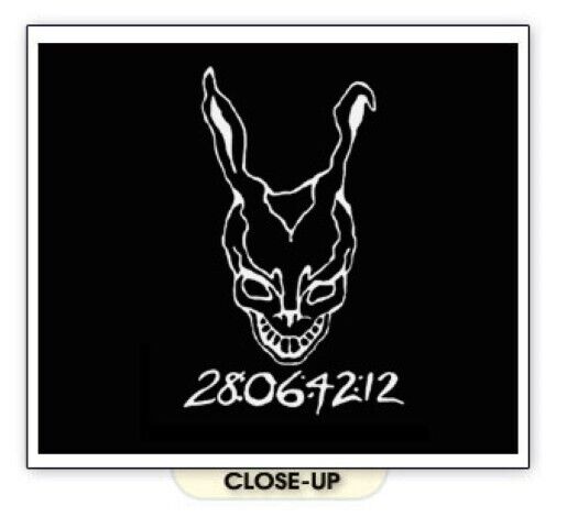 DONNIE DARKO Frank End of the World Numbers 28:06:42:12 Rabbit Suit Mask SHIRT