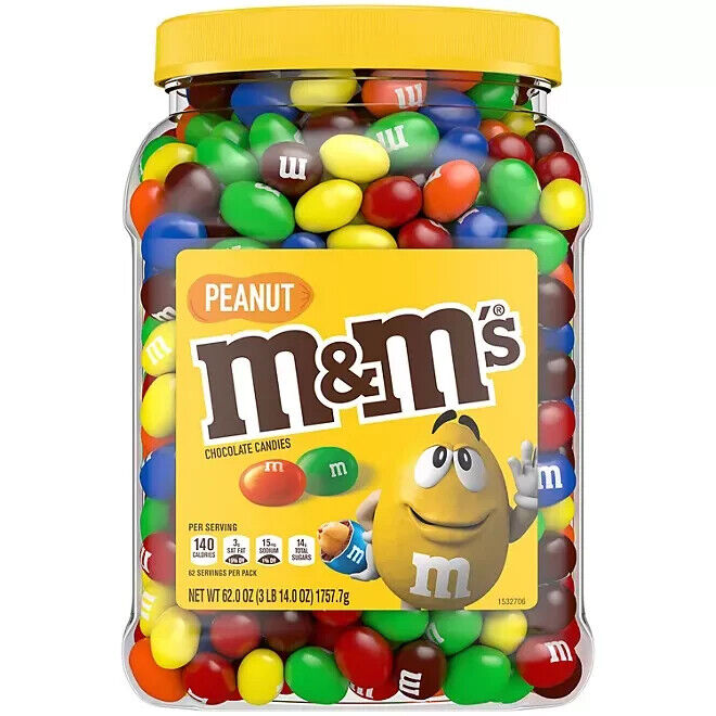 M&M'S Peanut Milk Chocolate 3LB 14oz Melts in Mount Candies Candy Bulk Jar 62 oz