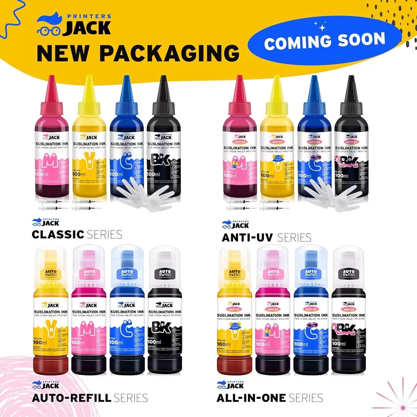 Jack Sublimation CMYK NEW REFILL Ink 4 COLOR Epson C88 C88+ 400ML Printer Sub