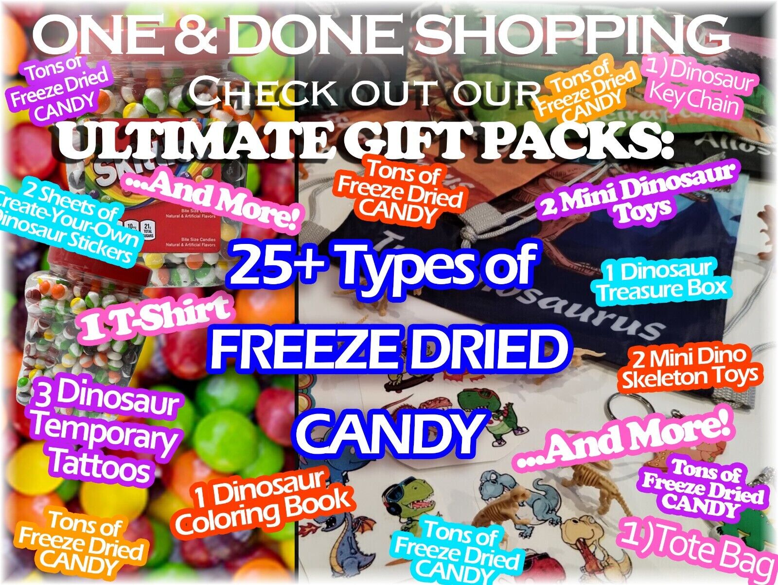 Freeze Dried CHRISTMAS Candy EASY PACKAGE GIFT 24 Package T-Shirt Stickers X-mas