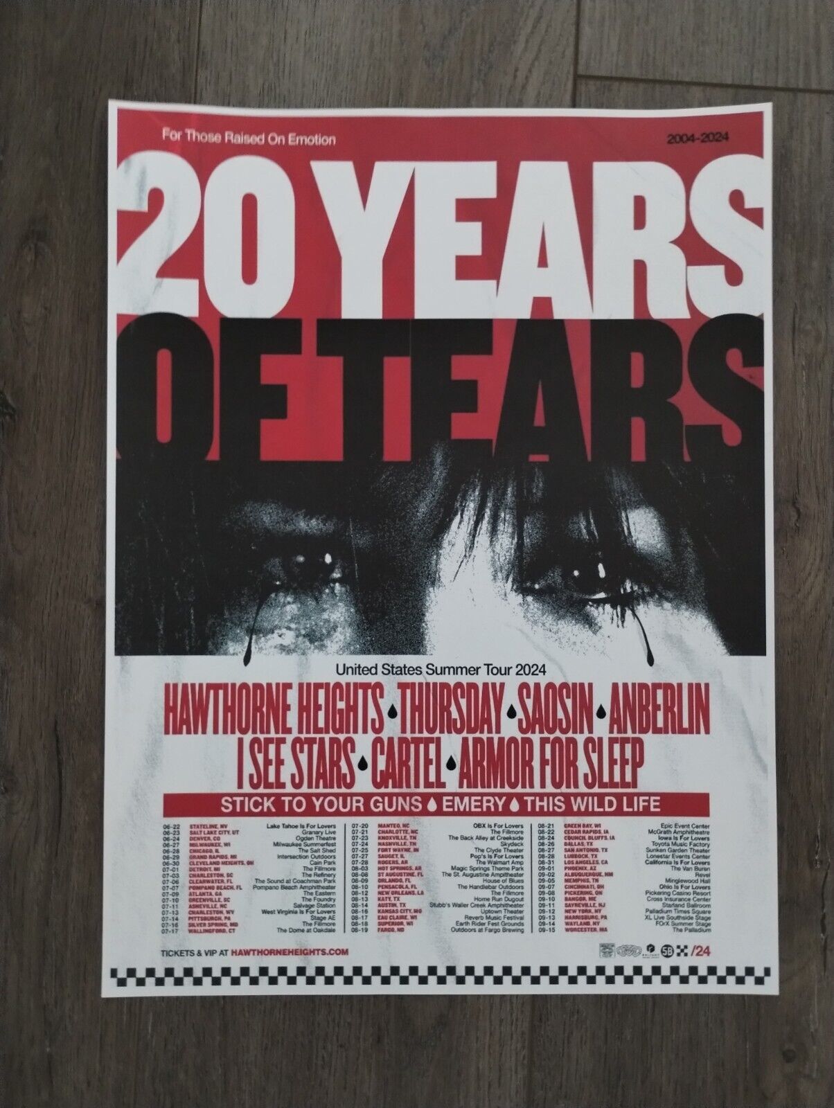 20 YEARS OF TEARS Stick To Your Guns Concert Line Up Dates VENUE EMO Show Poster