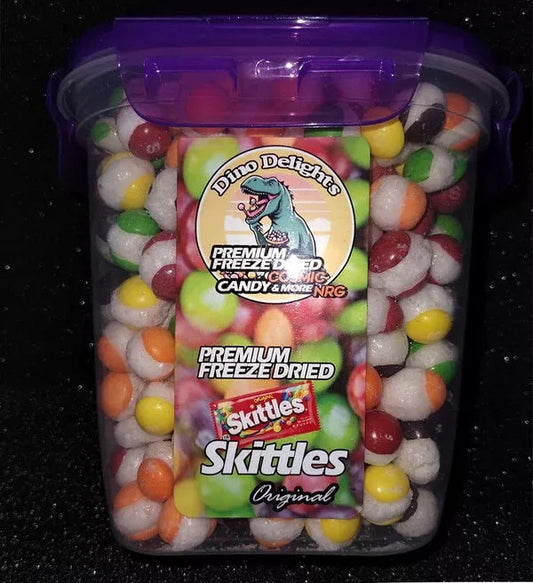 Dino-Delites Freeze Dried Original Flavor SKITTLEZ - 54 OZ VOLUME Jar container filled with  ≈ 20 oz ORiGiNAL Most Delicious Crispy Crunchy