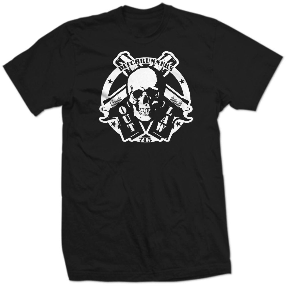 DITCHRUNNERS LOGO Skull & Gun OUTLAW Pistol, Bones, Buckshot, Rusty Knuckles, Ditch Runners, HONKY TONKIN' GYPSY GUTTER GRASS SHIRT