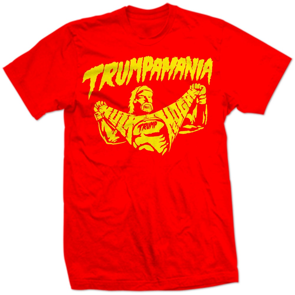 TRuMP FaCE On Hulk Hogan RiPPING Top open PRESiDENTIAL TRuMPMANIA ReTRO HULK HOGAN Old School new Red SHIRT TRUMPStACHE Moustache FuNNY